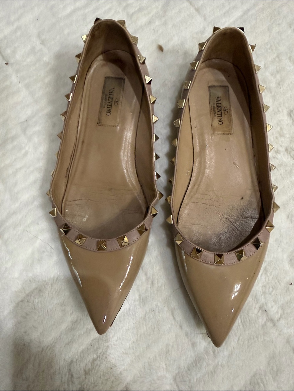 Valentino Garavani Nude Patent Pointed Rockstud Flats
